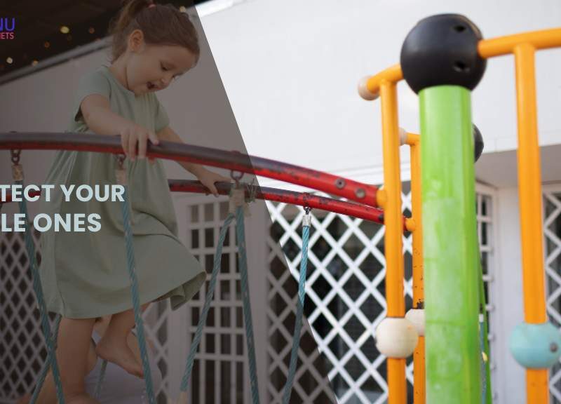 Safety net installed in a kindergarten playground to protect young children from falls, ensuring a safe and secure play environment.