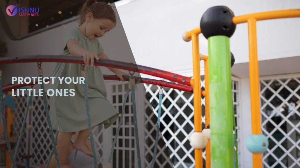 Safety net installed in a kindergarten playground to protect young children from falls, ensuring a safe and secure play environment.